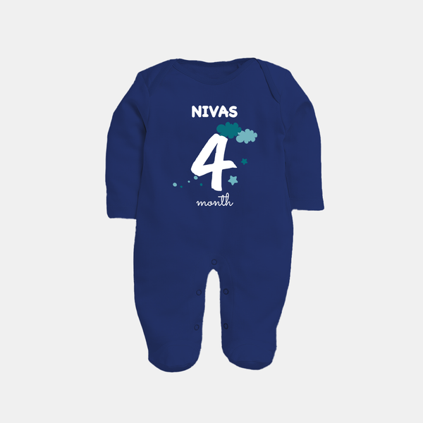 4 Month Old Baby Clothing | Custom Full Sleeve Bodysuit/ Sleep Suit/ Jumpsuit Design | Ideal for Gifting - NAVY BLUE - New Born (Chest 7.5")
