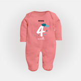 Celebrate Your Baby's Fourth Month With Our Uniquely Customized Baby Sleep Suit, Designed For Precious Moments - PEACH - New Born (Chest 7.5")