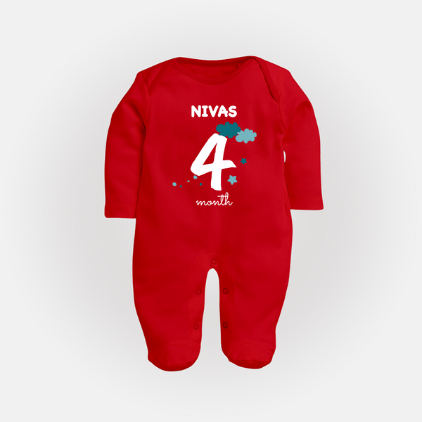 4 Month Old Baby Clothing | Custom Full Sleeve Bodysuit/ Sleep Suit/ Jumpsuit Design | Ideal for Gifting - RED - New Born (Chest 7.5")