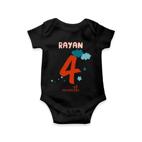 Celebrate The 4th Month Birthday Custom Romper, Personalized with your Baby's name - BLACK - 0 - 3 Months Old (Chest 16")