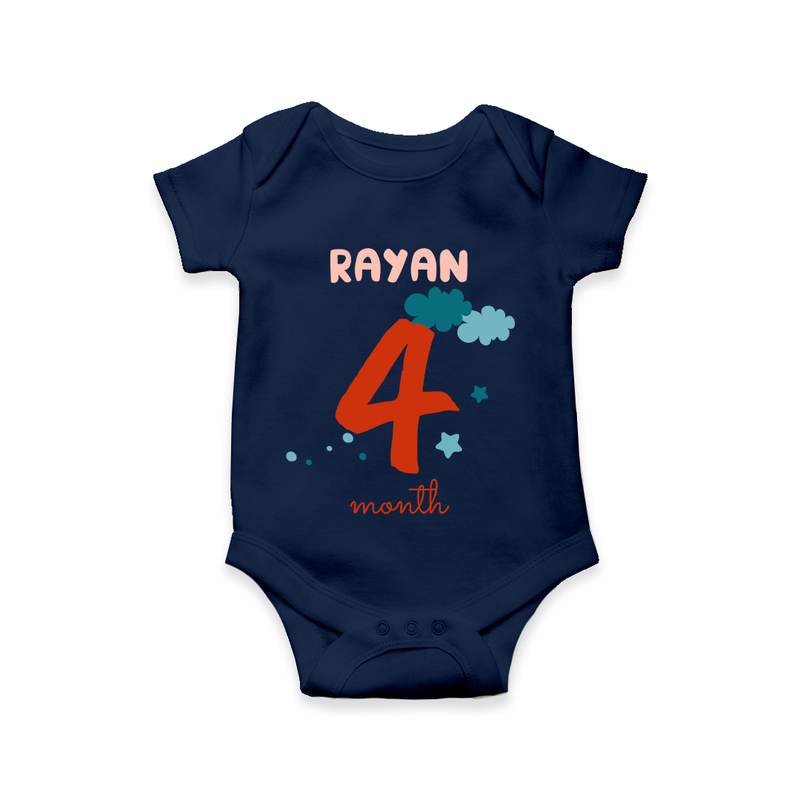 Celebrate The 4th Month Birthday Custom Romper, Personalized with your Baby's name - NAVY BLUE - 0 - 3 Months Old (Chest 16")
