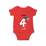 Celebrate Your Baby's Fourth Month With Our Uniquely Customized Baby Romper, Designed For Precious Moments - RED - 0 - 3 Months Old (Chest 16")