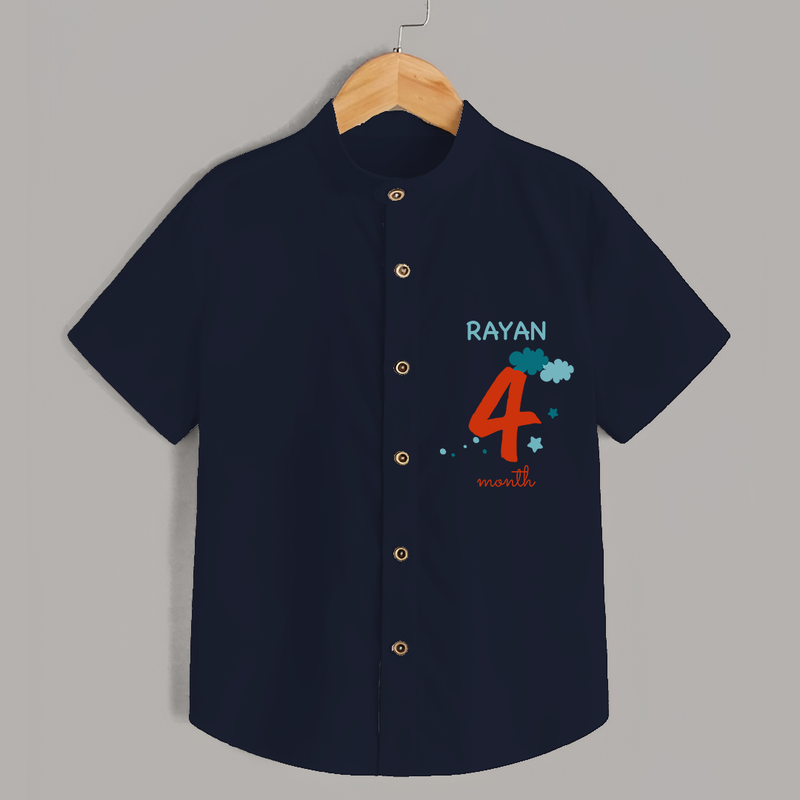 Celebrate The 4th Month Birthday with Custom Shirt, Personalized with your Baby's name - NAVY BLUE - 0 - 6 Months Old (Chest 21")