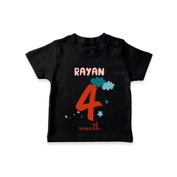 Celebrate The 4th Month Birthday Custom T-Shirt, Personalized with your Baby's name - BLACK - 0 - 5 Months Old (Chest 17")