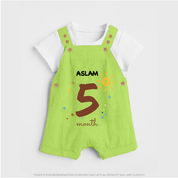 Celebrate Your Baby's Fifth Month With Our Uniquely Customized Baby Dungaree Set, Designed For Precious Moments - GREEN - 0 - 5 Months Old (Chest 18")