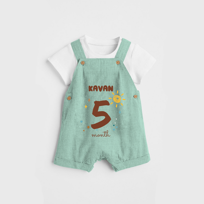 Celebrate The 5th Month Birthday Custom Dungaree, Personalized with your Baby's name - LIGHT GREEN - 0 - 5 Months Old (Chest 17")