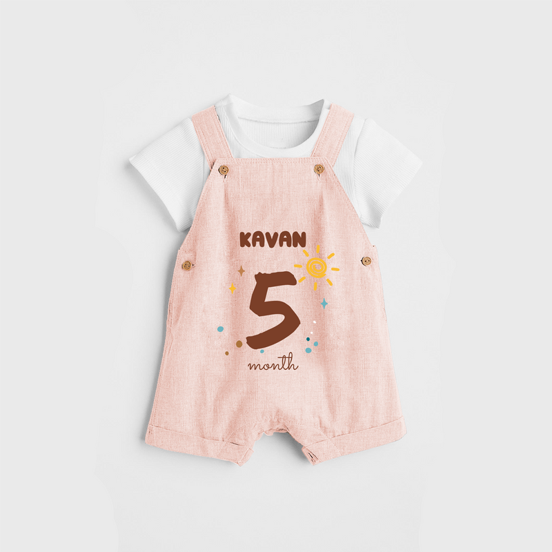 Celebrate The 5th Month Birthday Custom Dungaree, Personalized with your Baby's name - PEACH - 0 - 5 Months Old (Chest 17")