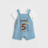 Celebrate The 5th Month Birthday Custom Dungaree, Personalized with your Baby's name - SKY BLUE - 0 - 5 Months Old (Chest 17")