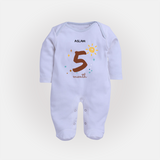 Celebrate Your Baby's Fifth Month With Our Uniquely Customized Baby Sleep Suit, Designed For Precious Moments - BABY BLUE - New Born (Chest 7.5")