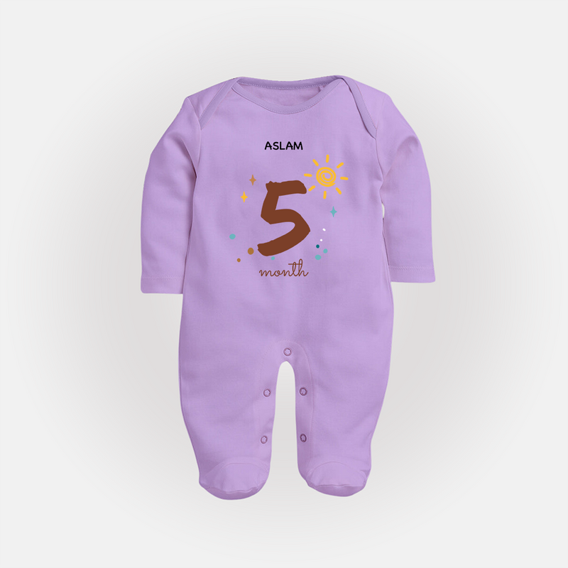 Celebrate Your Baby's Fifth Month With Our Uniquely Customized Baby Sleep Suit, Designed For Precious Moments - LILAC - New Born (Chest 7.5")