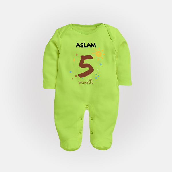 5 Month Old Baby Clothing | Custom Full Sleeve Bodysuit/ Sleep Suit/ Jumpsuit Design | Ideal for Gifting - LIME GREEN - New Born (Chest 7.5")