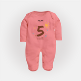 Celebrate Your Baby's Fifth Month With Our Uniquely Customized Baby Sleep Suit, Designed For Precious Moments - PEACH - New Born (Chest 7.5")