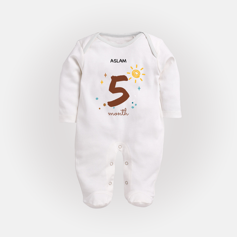 Celebrate Your Baby's Fifth Month With Our Uniquely Customized Baby Sleep Suit, Designed For Precious Moments - WHITE - New Born (Chest 7.5")