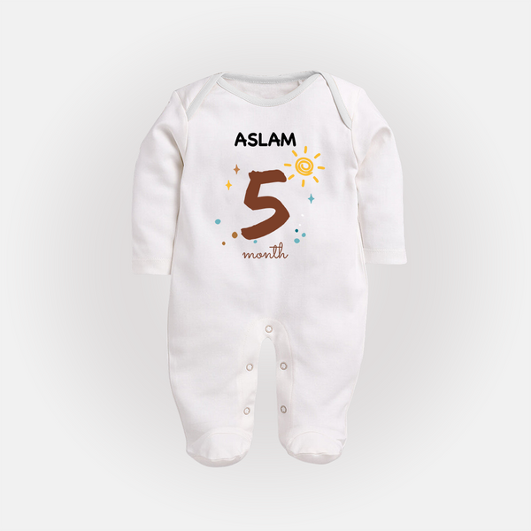 5 Month Old Baby Clothing | Custom Full Sleeve Bodysuit/ Sleep Suit/ Jumpsuit Design | Ideal for Gifting - WHITE - New Born (Chest 7.5")