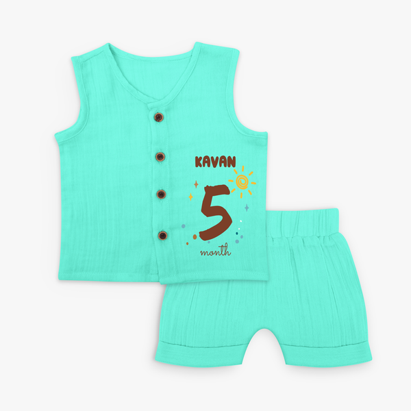 Celebrate The 5th Month Birthday Custom Jabla set, Personalized with your Baby's name - AQUA GREEN - 0 - 3 Months Old (Chest 9.8")
