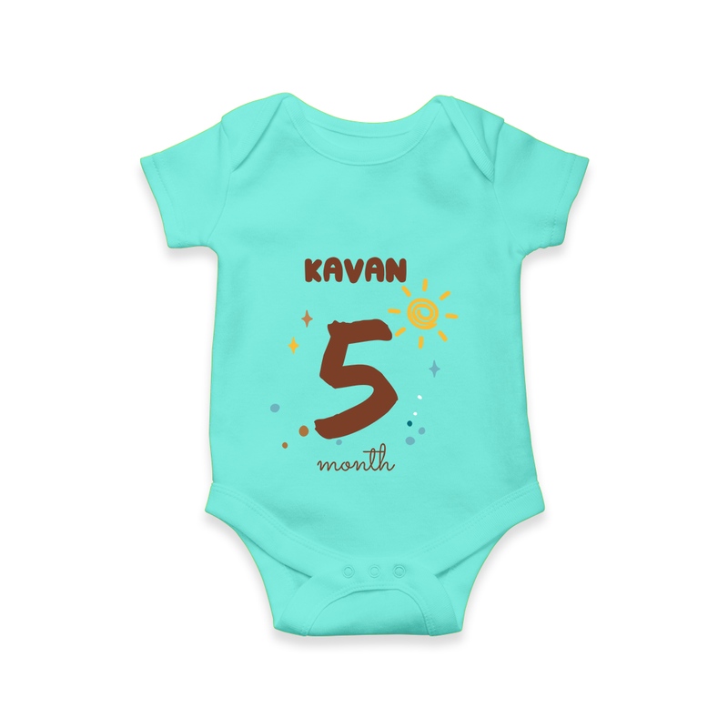 Celebrate The 5th Month Birthday Custom Romper, Personalized with your Baby's name - ARCTIC BLUE - 0 - 3 Months Old (Chest 16")