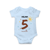 Celebrate Your Baby's Fifth Month With Our Uniquely Customized Baby Romper, Designed For Precious Moments - BABY BLUE - 0 - 3 Months Old (Chest 16")