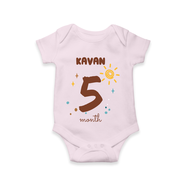 Celebrate The 5th Month Birthday Custom Romper, Personalized with your Baby's name - BABY PINK - 0 - 3 Months Old (Chest 16")