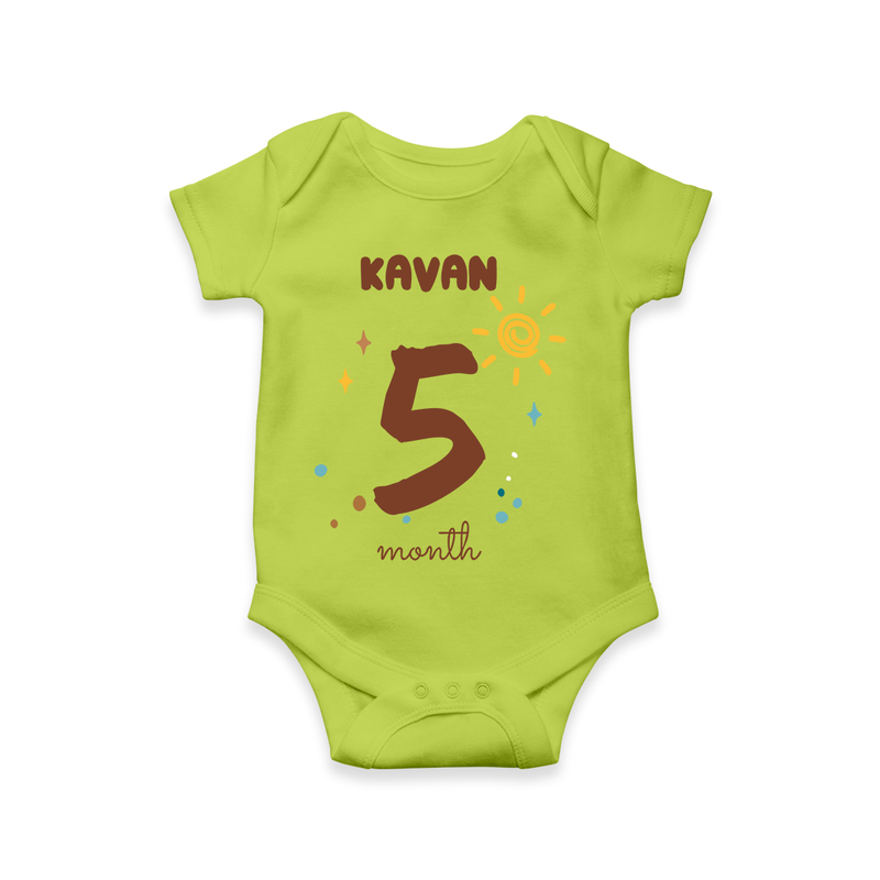 Celebrate The 5th Month Birthday Custom Romper, Personalized with your Baby's name - LIME GREEN - 0 - 3 Months Old (Chest 16")