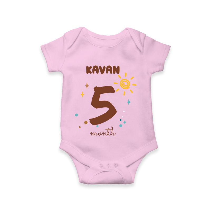 Celebrate The 5th Month Birthday Custom Romper, Personalized with your Baby's name - PINK - 0 - 3 Months Old (Chest 16")