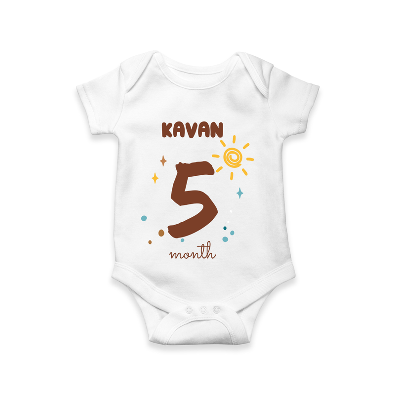 Celebrate The 5th Month Birthday Custom Romper, Personalized with your Baby's name - WHITE - 0 - 3 Months Old (Chest 16")