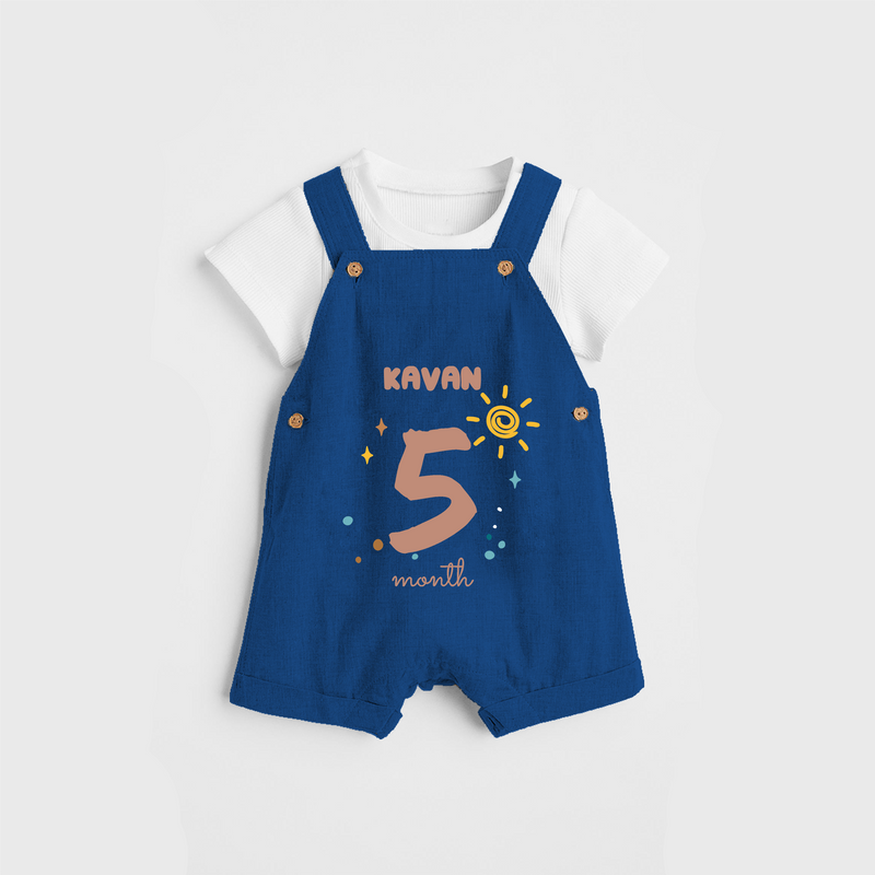 Celebrate The 5th Month Birthday Custom Dungaree, Personalized with your Baby's name - COBALT BLUE - 0 - 5 Months Old (Chest 17")