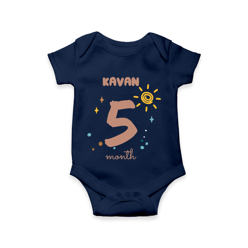 Celebrate The 5th Month Birthday Custom Romper, Personalized with your Baby's name - NAVY BLUE - 0 - 3 Months Old (Chest 16")