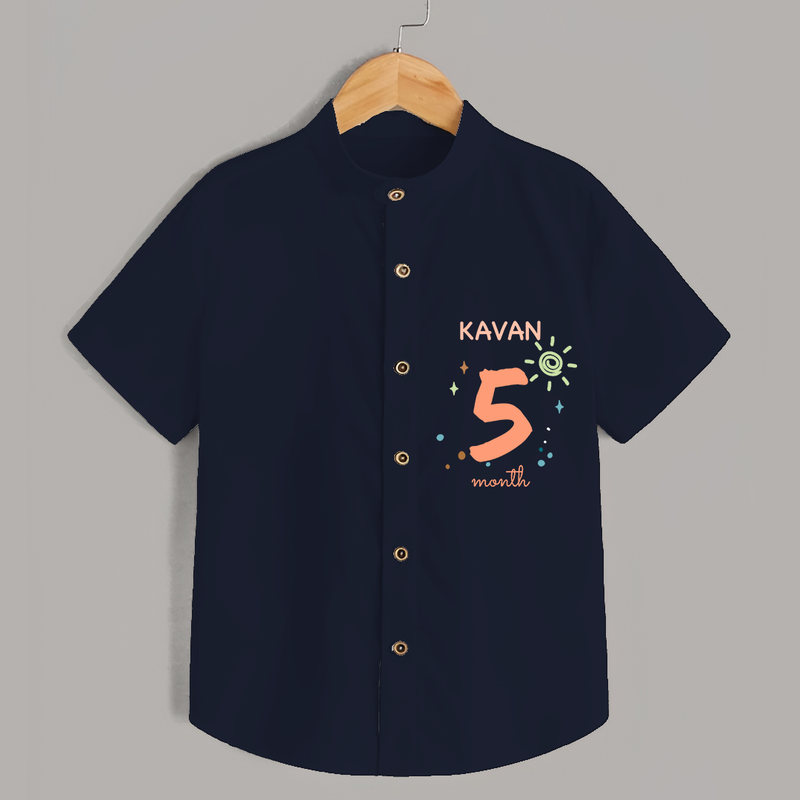 Celebrate The 5th Month Birthday with Custom Shirt, Personalized with your Baby's name - NAVY BLUE - 0 - 6 Months Old (Chest 21")