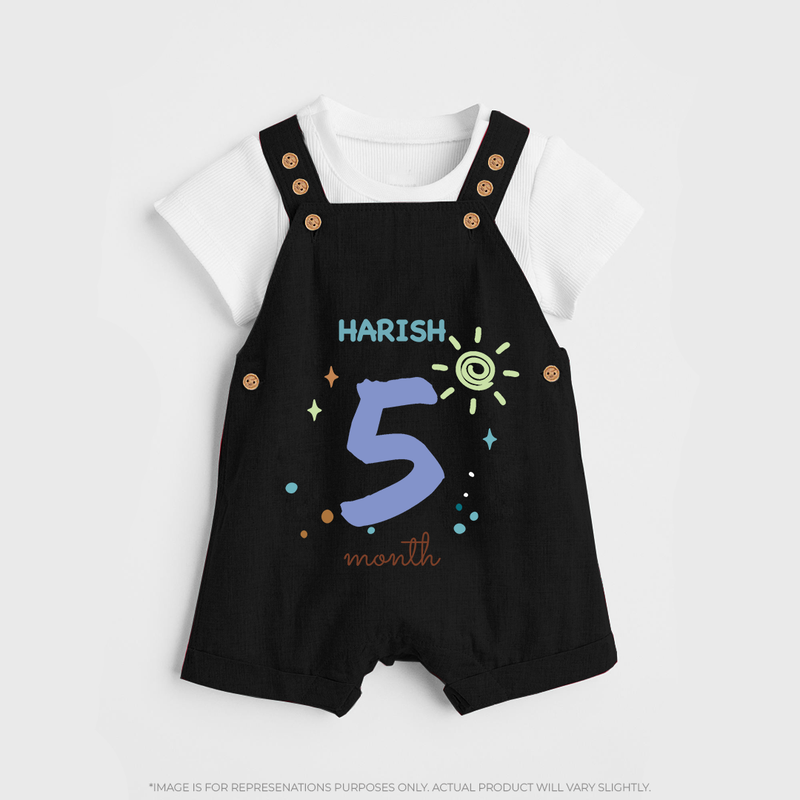 Celebrate Your Baby's Fifth Month With Our Uniquely Customized Baby Dungaree Set, Designed For Precious Moments - BLACK - 0 - 5 Months Old (Chest 18")