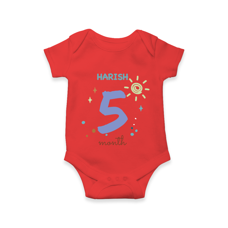 Celebrate Your Baby's Fifth Month With Our Uniquely Customized Baby Romper, Designed For Precious Moments - RED - 0 - 3 Months Old (Chest 16")