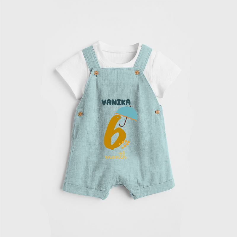 Celebrate The 6th Month Birthday Custom Dungaree, Personalized with your Baby's name - ARCTIC BLUE - 0 - 5 Months Old (Chest 17")