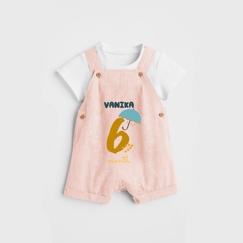 Celebrate The 6th Month Birthday Custom Dungaree, Personalized with your Baby's name - PEACH - 0 - 5 Months Old (Chest 17")