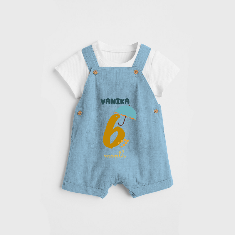 Celebrate The 6th Month Birthday Custom Dungaree, Personalized with your Baby's name - SKY BLUE - 0 - 5 Months Old (Chest 17")