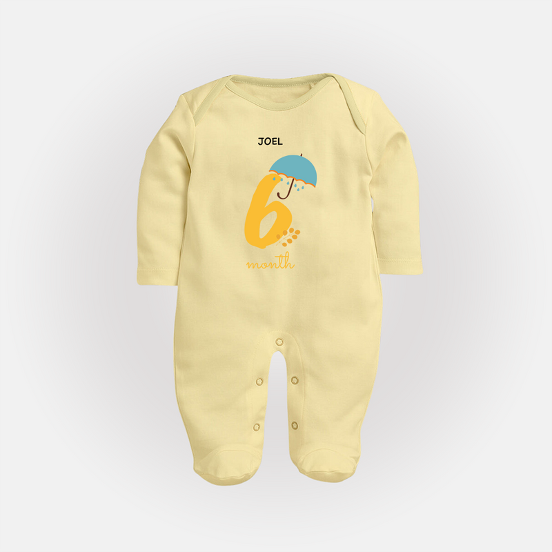 Celebrate Your Baby's Sixth Month With Our Uniquely Customized Baby Sleep Suit, Designed For Precious Moments - PASTEL YELLOW - New Born (Chest 7.5")