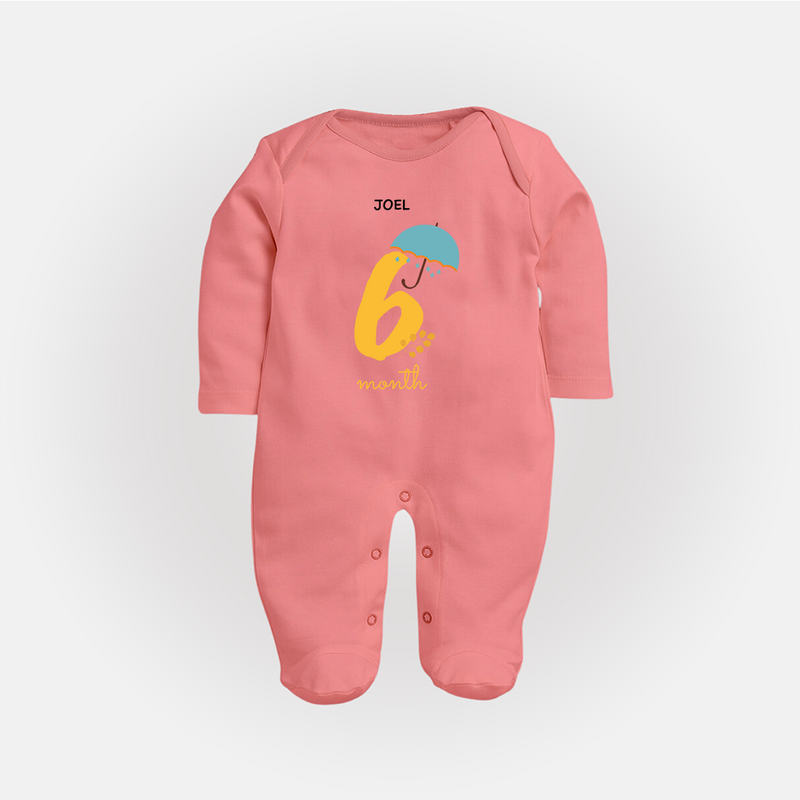 Celebrate Your Baby's Sixth Month With Our Uniquely Customized Baby Sleep Suit, Designed For Precious Moments - PEACH - New Born (Chest 7.5")