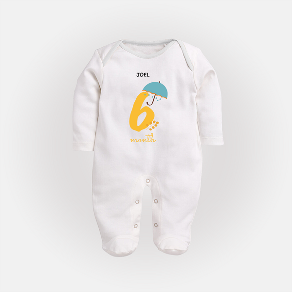 Celebrate Your Baby's Sixth Month With Our Uniquely Customized Baby Sleep Suit, Designed For Precious Moments - WHITE - New Born (Chest 7.5")