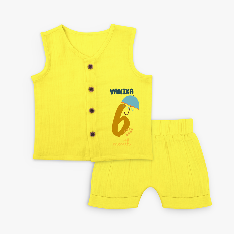 Celebrate The 6th Month Birthday Custom Jabla set, Personalized with your Baby's name - YELLOW - 0 - 3 Months Old (Chest 9.8")