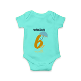 Celebrate The 6th Month Birthday Custom Romper, Personalized with your Baby's name - ARCTIC BLUE - 0 - 3 Months Old (Chest 16")