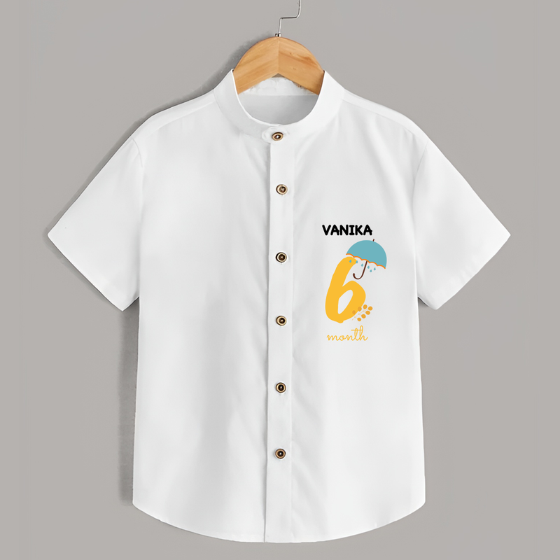 Celebrate The 6th Month Birthday with Custom Shirt, Personalized with your Baby's name - WHITE - 0 - 6 Months Old (Chest 21")
