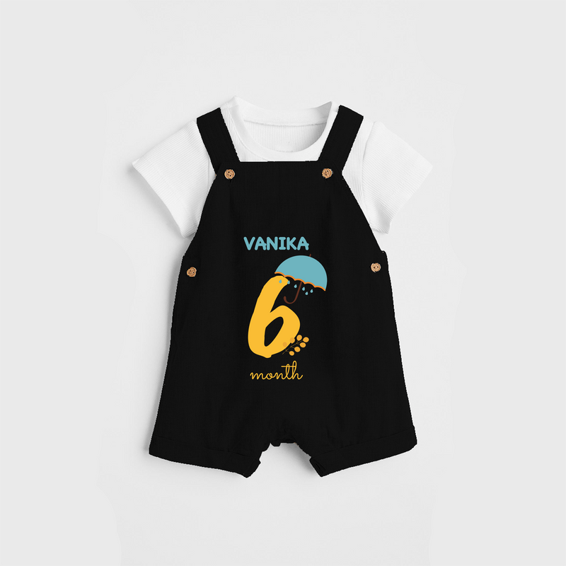 Celebrate The 6th Month Birthday Custom Dungaree, Personalized with your Baby's name - BLACK - 0 - 5 Months Old (Chest 17")