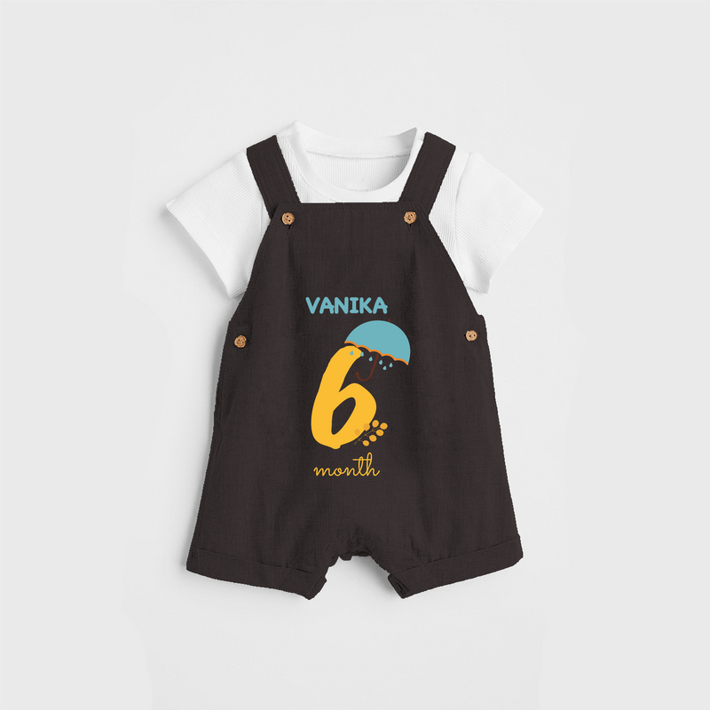 Celebrate The 6th Month Birthday Custom Dungaree, Personalized with your Baby's name - CHOCOLATE BROWN - 0 - 5 Months Old (Chest 17")