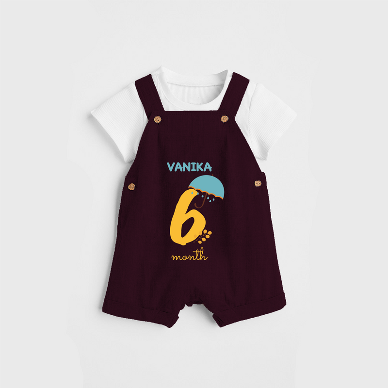 Celebrate The 6th Month Birthday Custom Dungaree, Personalized with your Baby's name - MAROON - 0 - 5 Months Old (Chest 17")