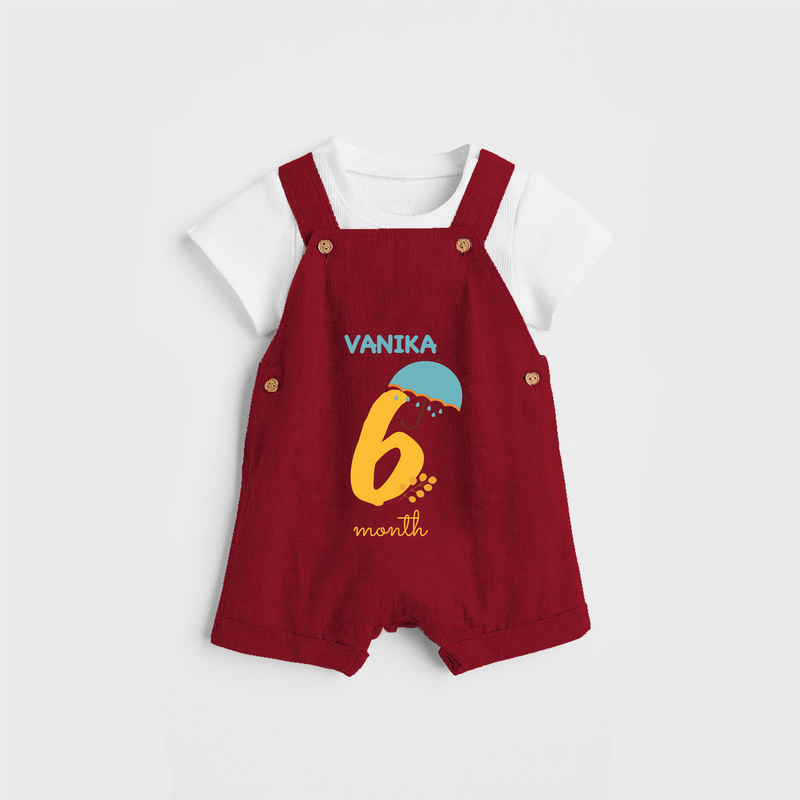 Celebrate The 6th Month Birthday Custom Dungaree, Personalized with your Baby's name - RED - 0 - 5 Months Old (Chest 17")