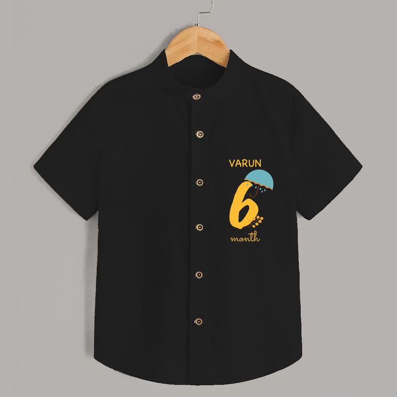 Celebrate The 6th Month Birthday with Custom Shirt, Personalized with your Baby's name - BLACK - 0 - 6 Months Old (Chest 21")
