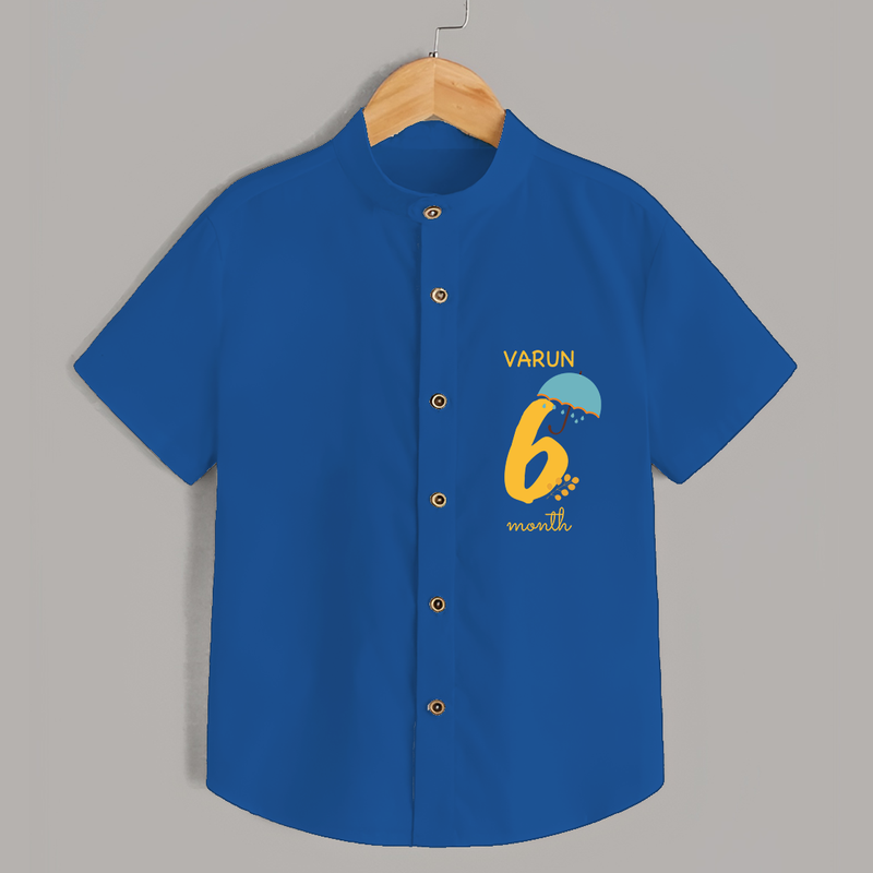 Celebrate The 6th Month Birthday with Custom Shirt, Personalized with your Baby's name - COBALT BLUE - 0 - 6 Months Old (Chest 21")