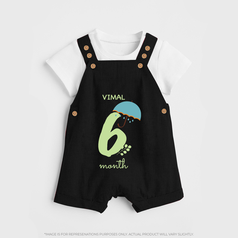 Celebrate Your Baby's Sixth Month With Our Uniquely Customized Baby Dungaree Set, Designed For Precious Moments - BLACK - 0 - 5 Months Old (Chest 18")