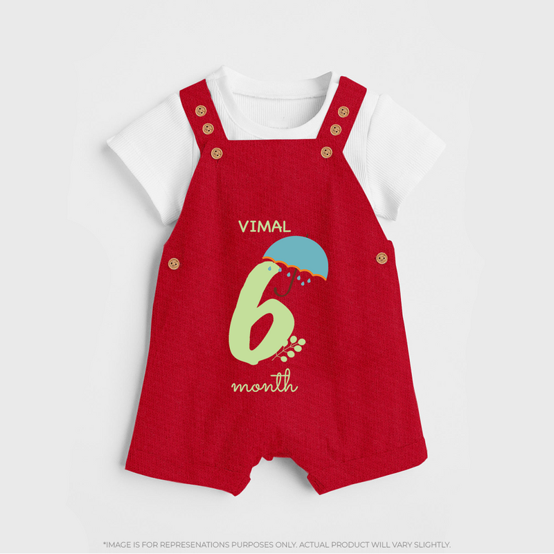 Celebrate Your Baby's Sixth Month With Our Uniquely Customized Baby Dungaree Set, Designed For Precious Moments - RED - 0 - 5 Months Old (Chest 18")