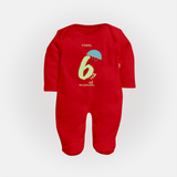 Celebrate Your Baby's Sixth Month With Our Uniquely Customized Baby Sleep Suit, Designed For Precious Moments - RED - New Born (Chest 7.5")