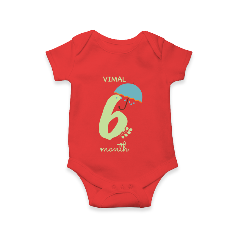 Celebrate Your Baby's Sixth Month With Our Uniquely Customized Baby Romper, Designed For Precious Moments - RED - 0 - 3 Months Old (Chest 16")