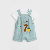 Celebrate The 7th Month Birthday Custom Dungaree, Personalized with your Baby's name - ARCTIC BLUE - 0 - 5 Months Old (Chest 17")